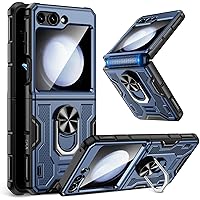 Caka for Galaxy Z Flip 5 Case, Samsung Flip 5 Case Built in Screen Protector & Hinge Protection & 360°Rotate Ring Stand, Full Body Shockproof Protective Case Cover for Galaxy Z Flip 5 2023-Blue