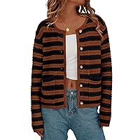 BTFBM Women Cropped Cardigan Sweaters Fall Fashion Button Down Long Sleeve Chunky Knit Open Front Sweater Outerwear