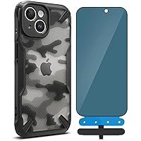 Ringke Fusion-X Case Compatible with iPhone 15 Plus [Camo Black] + Privacy Glass Compatible with iPhone 15 Plus