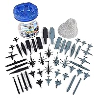 Military Air Force Bucket – 47 Assorted Battleships and Accessories Toy Play Set for Kids, Boys and Girls | Plastic Boat and Plane Figures with Storage Container