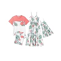 PATPAT Family Matching Outfits Mommy and Me Dresses Hawaiian Vacation Spaghetti Strap Dress and T-Shirts Set