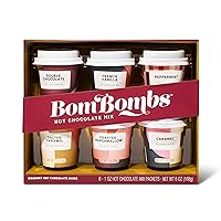 Bombombs Gift Set of Mini Cup Hot Chocolates in 6 Flavors - Double Chocolate, French Vanilla, Peppermint, Salted Caramel and More