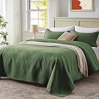 Full/Queen Quilt Set 3 Pieces,Lightweight Olive Green Bedspread-90''x98'',Soft Microfiber Summer Quilt,Luxurious Warm Coverlet Sets for All Seasons (Includes 1 Quilt, 2 Shams)
