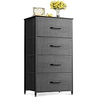 ODK Dresser for Bedroom with 4 Storage Drawers, Small Dresser Chest of Drawers Fabric Dresser with Sturdy Steel Frame, Dresser for Closet with Wood Top, Dark Grey