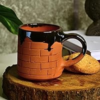 Handmade Pottery Clay Mug of Happiness Serveware made of Terracotta, by artisans, for Coffee, Tea, Milk and Chocolate (500ml, large, Natural color)