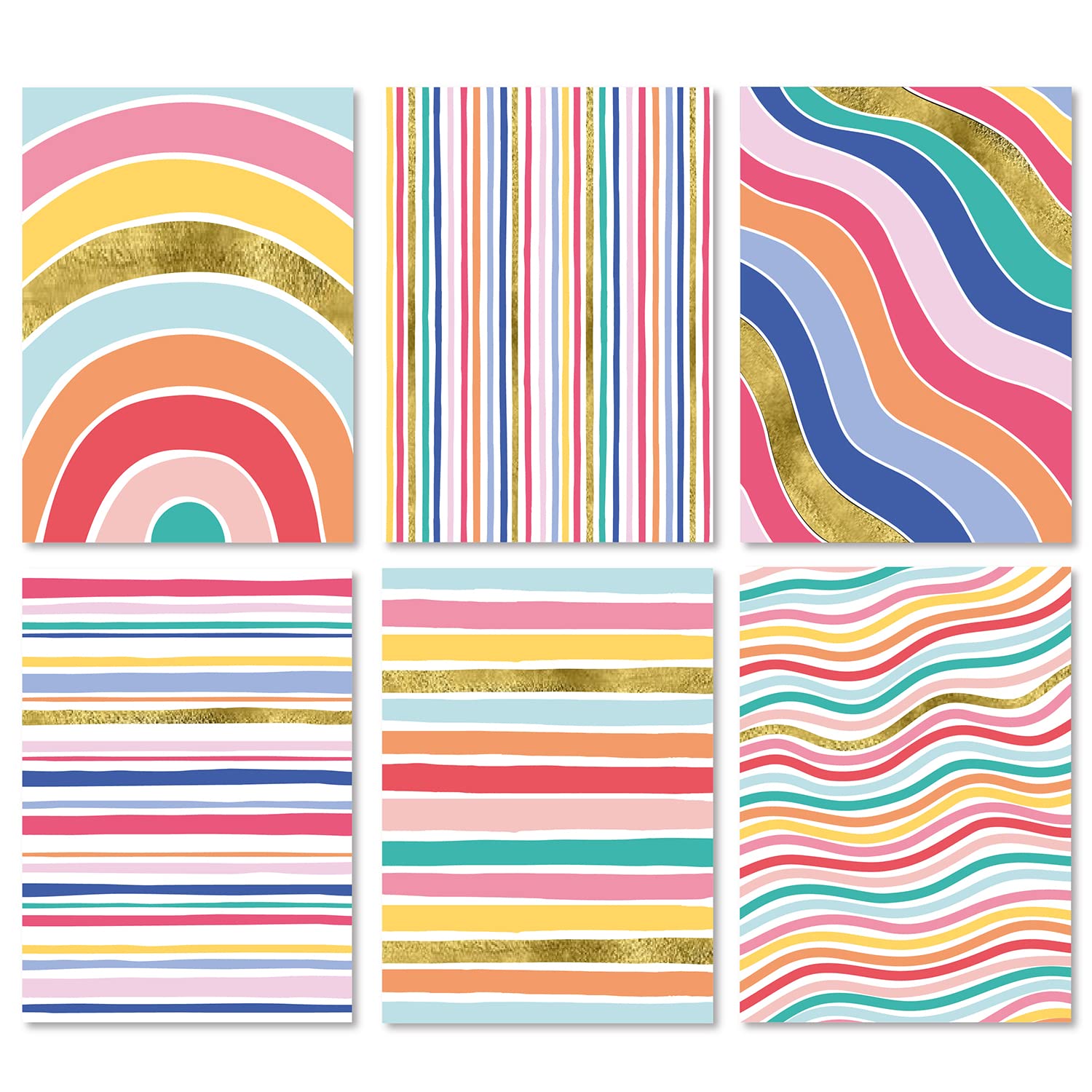 Blank Cards with Envelopes - 48 Striped Gold Foil Blank Note Cards with Envelopes – 6 Assorted Cards for All Occasions! Blank Notecards Stationary Set for Personalized Greeting Cards-4x5.5