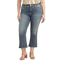 Silver Jeans Co. Women's Plus Size Suki Mid Rise Curvy Fit Cropped Flare Jeans