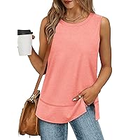 XIEERDUO Womens Summer Tank Tops Sleeveless Round Neck Casual Side Hem Tops Loose Fit