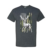 Deer Hunt American Flag Patriotic United States Support DT Adult T-Shirt Tee (X Large, Dark Heather)