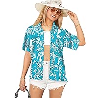 LA LEELA Button Down Shirt for Women Funky Vacation Button Up Summer Beach Party Colorful Blouse Short Sleeve Hawaiian Tops Tropical Shirts for Women S Brandies, Leaves