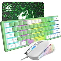 ZIYOU LANG White Gaming Keyboards mouse with Mousepad, 60% Keyboard Mice Gaming, RGB Led keyboard Mosue, Usb Backlit Keyboards and Mouse Mechanical Feel, for PC Mac Laptop Computer, RK61 English