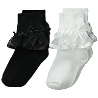 Trimfit Little Girls' Sheer Ribbon and Bowith Turn Cuff Socks 2-Pack