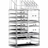 Makeup Organizer Skin Care Large Clear Cosmetic Display Cases Stackable Storage Box With 11 Drawers For Vanity,Set of 4