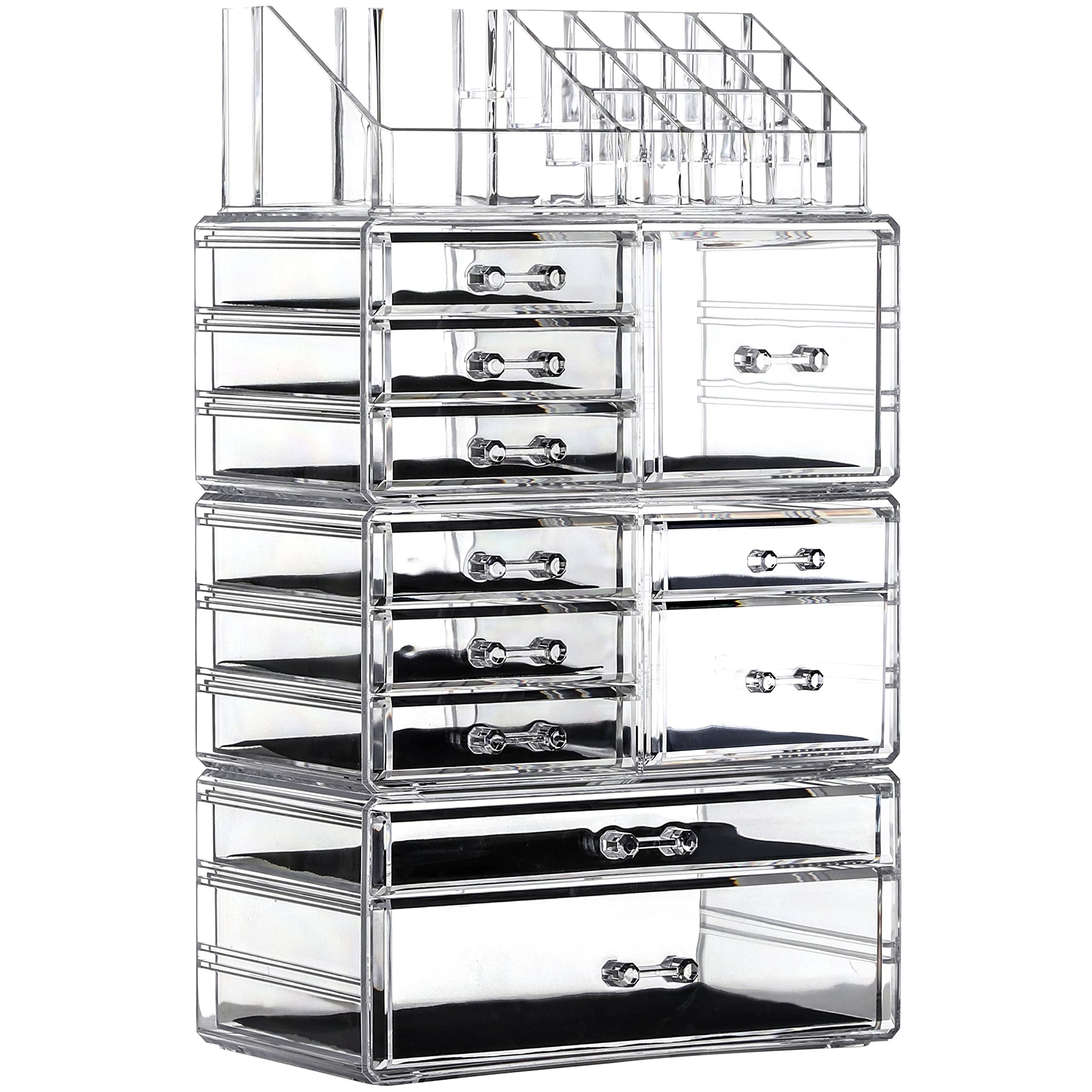 Cq acrylic Makeup Organizer Skin Care Large Clear Cosmetic Display Cases Stackable Storage Box With 11 Drawers For Vanity,Set of 4