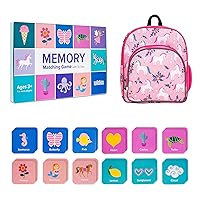 Wildkin 12-inch Backpack and Girls Memory Matching Game (72 pc) Bundle: Boost Memory Educational Card, and Comfortable Kids Backpack (Magical Unicorns)