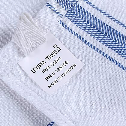 Utopia Towels Dish Towels, 15 x 25 Inches, 100% Ring Spun Cotton Super Absorbent Linen Kitchen Towels, Soft Reusable Cleaning Bar and Tea Towels Set (12 Pack, Blue)