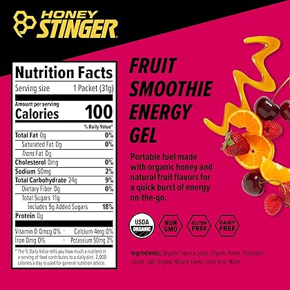 Honey Stinger Energy Gel Variety Pack | 5 Packs Each of Gold and Organic Fruit Smoothie Gluten Free & Caffeine for All Exercises Sports Nutrition Home Gym, Pre Mid Workout