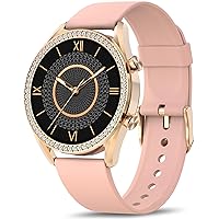 BRIBEJAT Smart Watches for Women with Diamonds (Answer/Make Call) Fitness Tracker, 1.27’’ HD Screen Small Pedometer with Blood Oxygen/Heart Rate/Sleep Monitor, Rose Gold