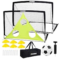 6x4 ft Kids Soccer Goals for Backyard Set of 2- Portable Pop Up Soccer Net for Backyard for Kids Toddler Youth, Soccer Training Equipment+ Soccer Goal Target, Ball and Cones, Outdoor Soccer Games