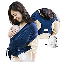 Konny Baby Carrier Elastech Luxury Carrier Wrap, Easy to Wear Baby Wrap Carrier, Perfect Essentials Cloths for Newborn Babies up to 44 lbs, (Navy, L)