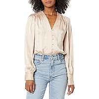 BCBGMAXAZRIA womens Long Relaxed Sleeve Bodysuit With Plunging V Neck