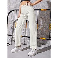 Jeans for Women High Waist Straight Leg Jeans Jeans for Women (Color : White, Size : Small)
