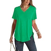 WIHOLL Womens Summer Tops Dressy Casual Short Sleeve V Neck T Shirts with Side Splits