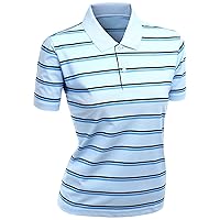 Women's 180-200 TC Silket Striped Polo Dri Fit Collar T-Shirt SkyBlue XXXL