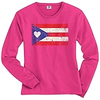 Threadrock Women's Puerto Rico Flag with Heart Long Sleeve T-Shirt