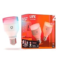 color, A19 1100 lumens, Wi-Fi Smart LED Light Bulb, Billions of colors and Whites, No bridge required, Works with Alexa, Hey Google, HomeKit and Siri multicolor (Pack of 2)