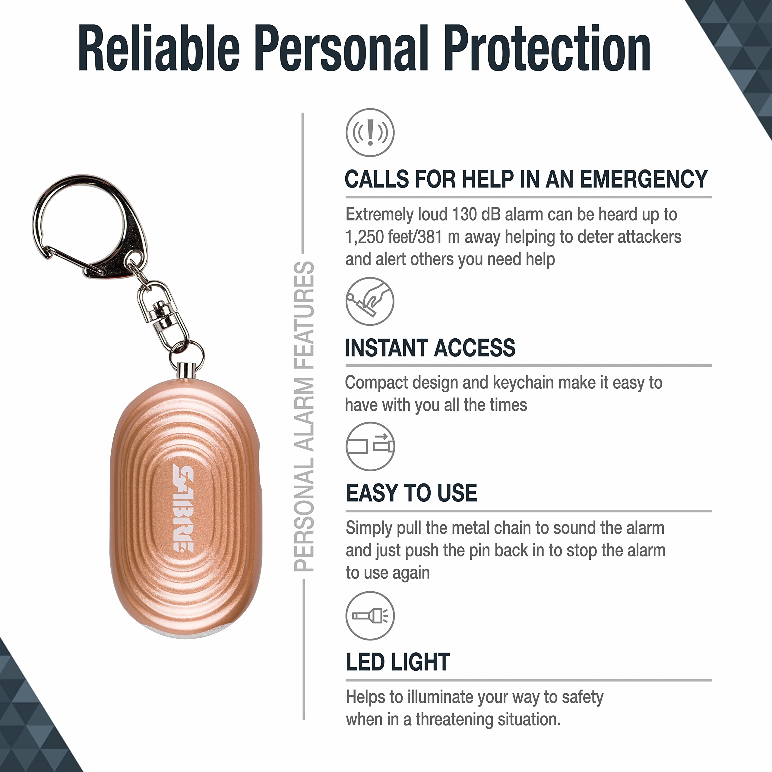 SABRE Personal Alarm with LED Light and Snap Hook, 130dB Siren, Audible 1,000 Foot (300 Meter) Range