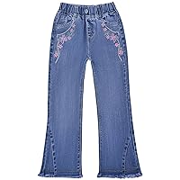 Peacolate 5-10 Years Little Big Girl Embroidered Floral Buttefly Bootcut Jeans(Butterfly,5-6Years)