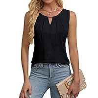 Blooming Jelly Womens Tank Tops Dressy Casual Blouse Sleeveless Crewneck Pleated Work Shirt Loose Summer Outfits 2024