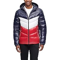 Tommy Hilfiger Men's Heavyweight Chevron Quilted Performance Hooded Puffer Jacket