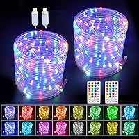 LED Rope Lights with USB Powered, 2 Pack X 33Ft 100 LED String Lights Indoor Outdoor with Remote,16 Color Changing Fairy Tube Lights for Bedroom Garden Party Wedding Christmas