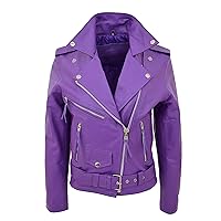 Womens Lilac Cowhide Biker Leather Jacket Fitted Belted Popular Brando Coat Helen