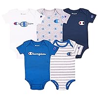 Champion baby girls Champion Unisex 3pk 5pk Short Sleeve Or Long Sleeve Infant Body Suit in Multiple Colors, Si and Toddler T Shirt Set, Shortsleeve5pk-blue 423, 0-6 Months US