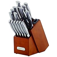 Farberware 18-Piece Forged Stainless Steel Kitchen Knife Set with Wood Block, High-Carbon Stainless Steel Knives, Razor Sharp Knife Set with Ergonomic Handles, Cherry Block