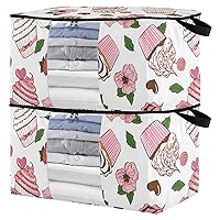 Cartoon Cupcakes and Flowers Clothes Storage, Foldable Blanket Storage Bags, 95L Storage Containers for Organizing Bedroom, Closet, Clothing, Comforter, Organization and Storage with Lids and Handle