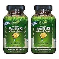 High Potency Mega D3 & K2 + Turmeric Extract for Healthy Bones, Immune Function & Positive Mood - Advanced Absorption with Magnesium, Turmeric, Bamboo & Omega Oil - 60 Liquid Softgels