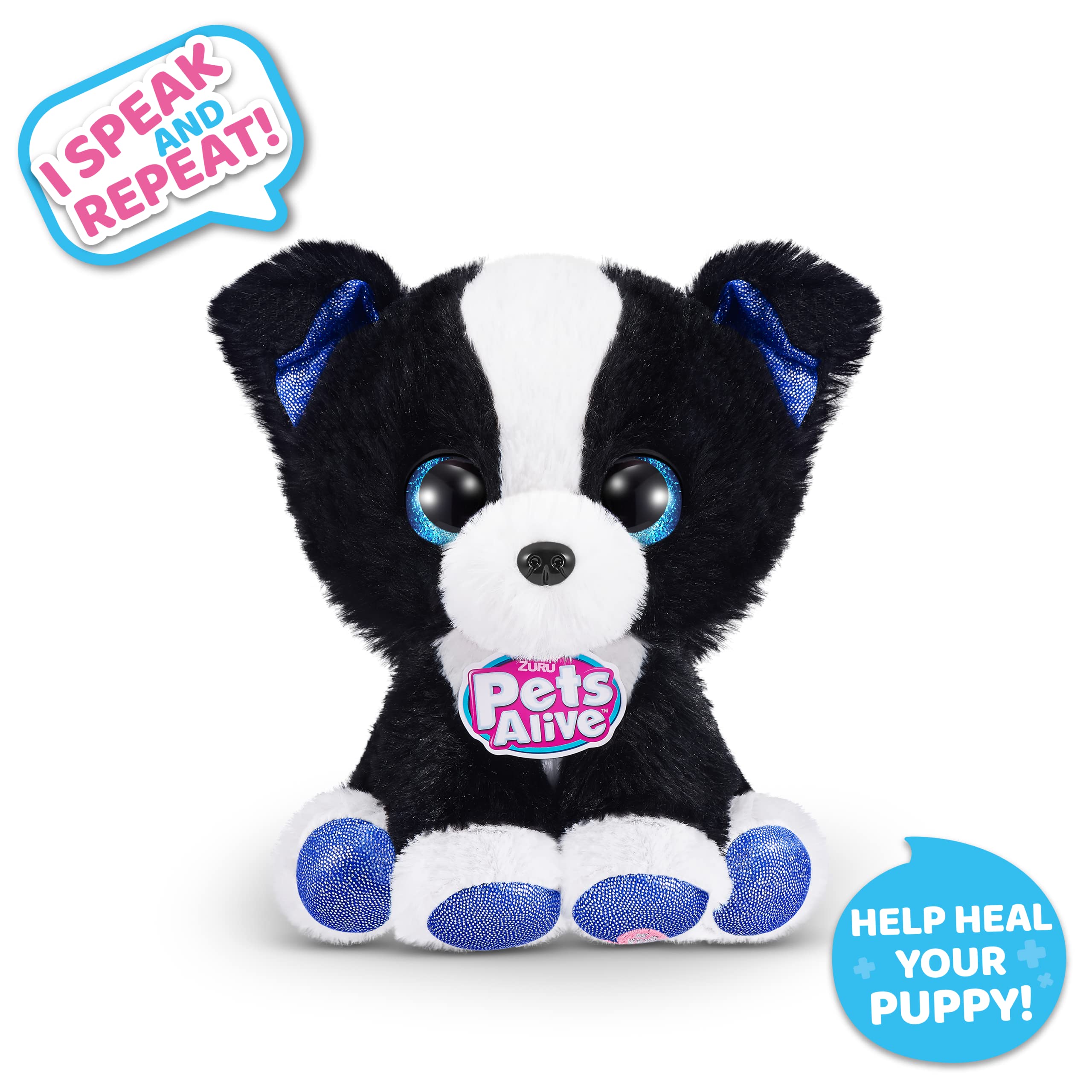 Pets Alive Pet Shop Surprise S3 Puppy Rescue (Border Collie) by ZURU Surprise Puppy Plush, Ultra Soft Plushies, Compound Surprises Inside, Interactive Toy Pets, Electronic Speak and Repeat (Series 3)