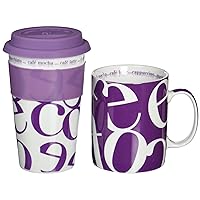 Script Collage To Stay/To Go Mugs, Purple, Set of 2