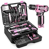 Pink Tool Kit Box Drill Set：DEKOPRO Home Mechanic Toolbox with 12V Power Cordless Drill Hand Repair Tools Sets Combo Kits Storage Organizer Drawer Case for Women
