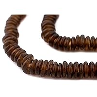 African Disk Recycled Glass Beads - Full Strand of Eco-Friendly Ghanaian Rondelle Beads - The Bead Chest (Brown)