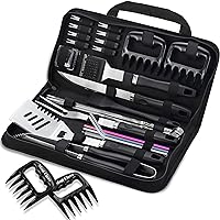 ROMANTICIST 27pcs Heavy Duty BBQ Tools Gift Set for Men Dad, Extra Thick Stainless Steel Grill Utensils with Meat Claws, Grilling Accessories Kit in Portable Carrying Bag for Camping, Backyard Black