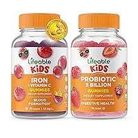Lifeable Iron & Vitamin C Kids + Probiotics 5 Billion Kids, Gummies Bundle - Great Tasting, Vitamin Supplement, Gluten Free, GMO Free, Chewable Gummy