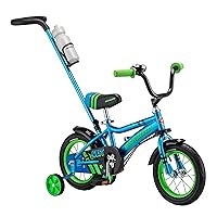 Schwinn Grit and Petunia Push Steer and Ride Kids Bike, For Boys & Girls Ages 2-4 Year Old, Rider Height 28-38 Inch, 12-Inch Wheels, Training Wheels, Detachable Push Handle with Water Bottle & Holder