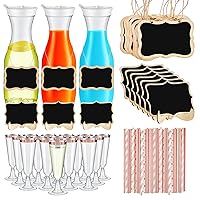 73 Pcs Mimosa Bar Supplies 50 oz Plastic Water Carafe with Lids Juice Plastic Champagne Flutes Plastic Mimosa Glasses with Wooden Chalkboard Tags Stickers Straws for Milk Wine (Rose Gold)