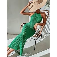 Dresses for Women - Hollow Out Tie Backless Halter Dress Without Panty (Color : Green, Size : Medium)