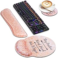Mouse Pad Wrist Support Set, Canjoy 3-in-1 Keyboard Wrist Rest+Ergonomic Mouse Pad + Coaster, Gel Wrist Rest for Computer Keyboard and Mouse Pad Set, Easy Typing & Pain Relief for Home Office Gaming